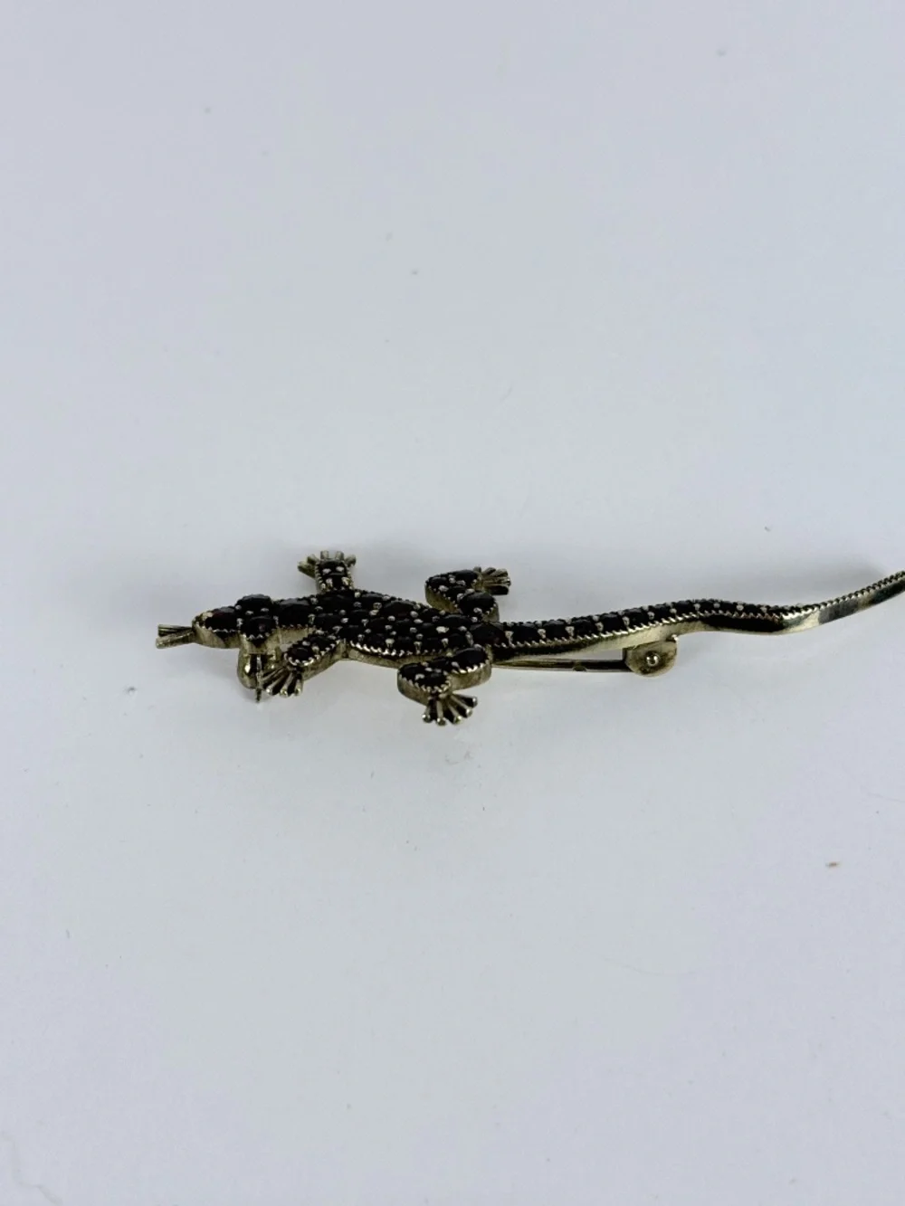 Victorian Bohemian Garnet Lizard Brooch/Pin in Vermeil Sterling Silver